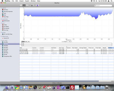 note: Duration (column) of selected dive shows '4' while it shows correctly 04:12 in the middle of the screenshot.