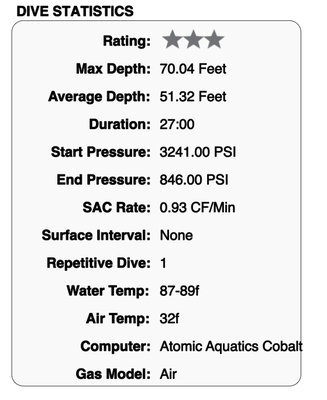 report of the dive showing Air temp error.